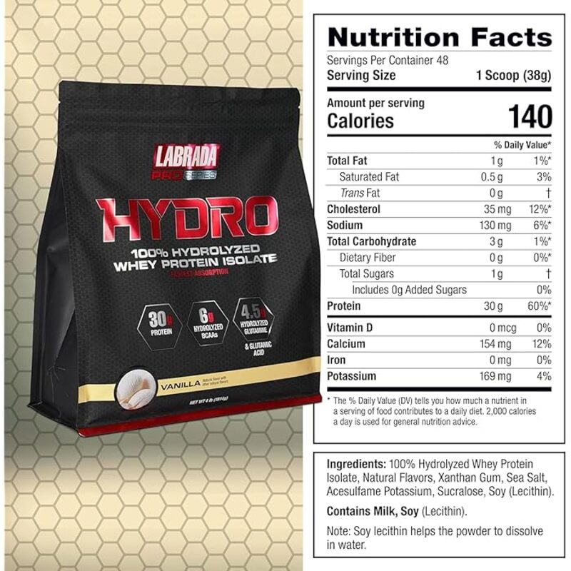 Labrada ProSeries Hydro 100% Hydrolyzed Whey Protein Isolate 4lb Vanilla